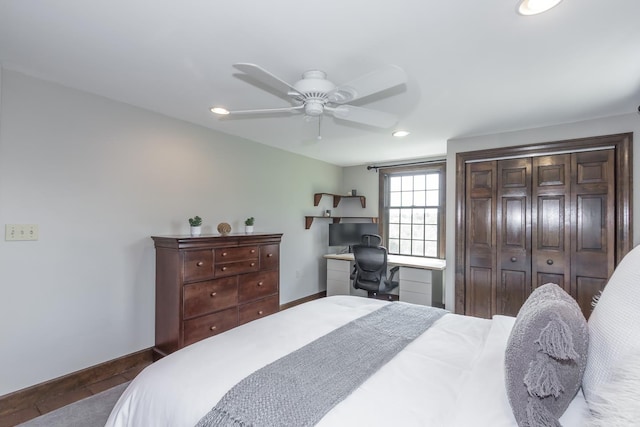 19 Cambridge Rd, Hampstead, NH 03841 - bedroom featuring baseboards, an office area, recessed lighting, and a ceiling fan