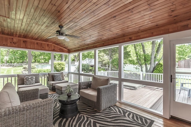 19 Cambridge Rd, Hampstead, NH 03841 - sunroom / solarium featuring lofted ceiling, outdoor lounge area, and a ceiling fan