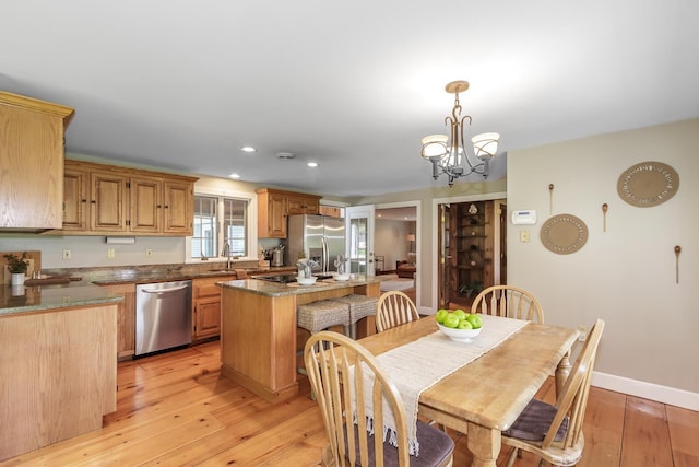 19 Cambridge Rd, Hampstead, NH 03841 - dining room with light wood-style floors, a chandelier, recessed lighting, and baseboards