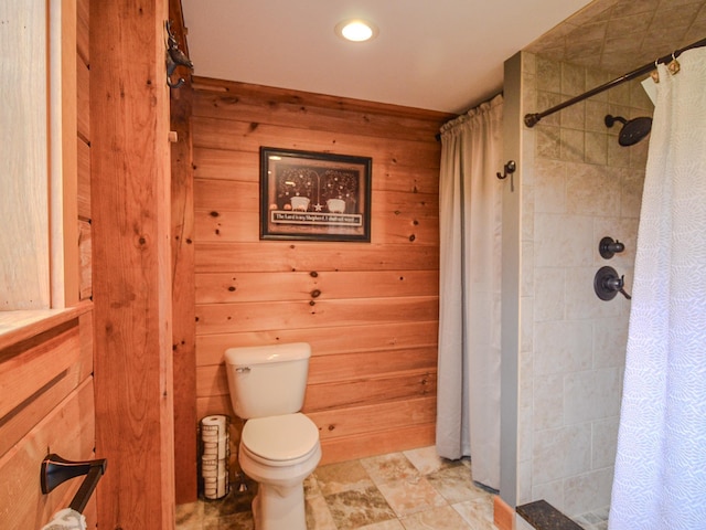 93 Rowell Hill Rd, New London, NH 03257 - full bath with toilet, a stall shower, wood walls, and recessed lighting