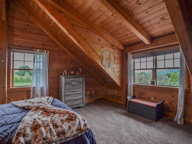 93 Rowell Hill Rd, New London, NH 03257 - carpeted bedroom with wood walls and wooden ceiling