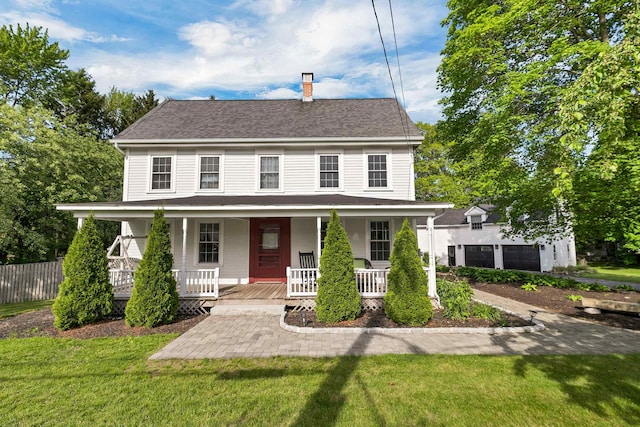 92 Mace Rd, Hampton, NH 03842 - view of front of house with a chimney, covered porch, and a shingled roof
