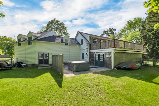 92 Mace Rd, Hampton, NH 03842 - back of house with french doors, a hot tub, a patio area, and a wooden deck