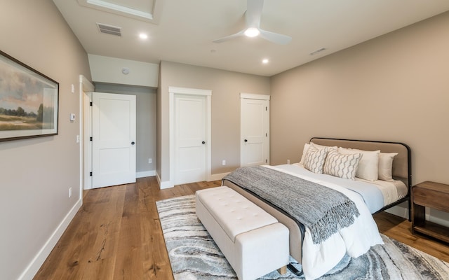 60 White Oaks Rd Unit 26, Laconia, NH 03246 - bedroom featuring wood finished floors, baseboards, recessed lighting, and ceiling fan