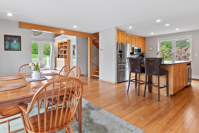 345 Williams Rd, Littleton, NH 03561 - dining room with french doors, stairs, light wood-type flooring, and recessed lighting
