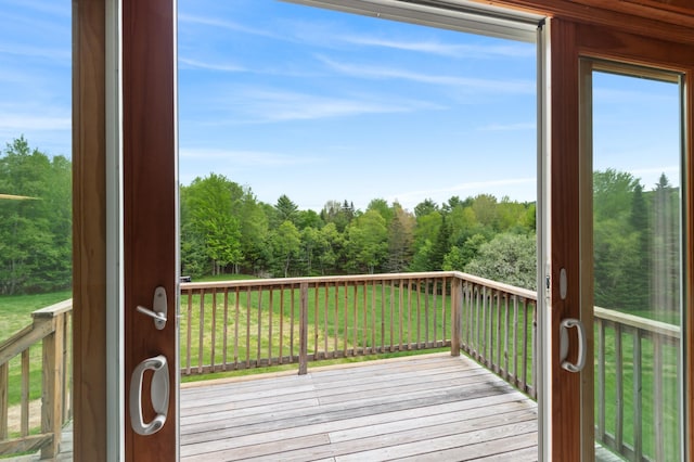 345 Williams Rd, Littleton, NH 03561 - wooden deck with a view of trees and a lawn