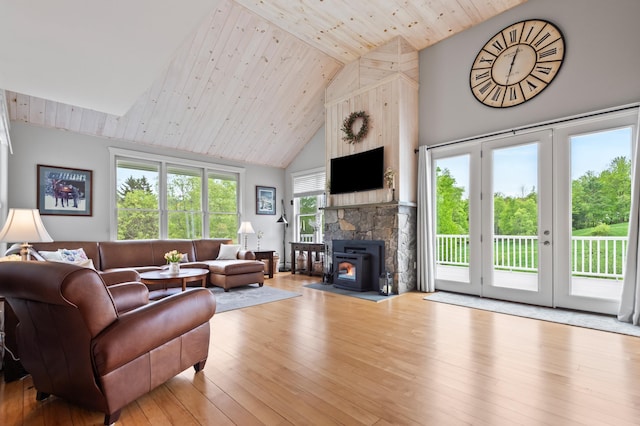 345 Williams Rd, Littleton, NH 03561 - living area featuring high vaulted ceiling, light wood finished floors, and wood ceiling