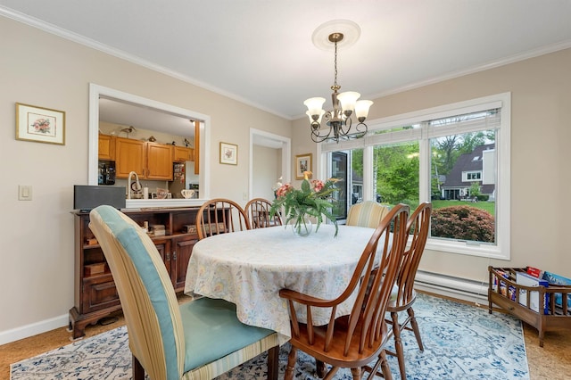 51 Cardinal Dr Unit B, Laconia, NH 03246 - dining space with a chandelier, ornamental molding, and baseboards