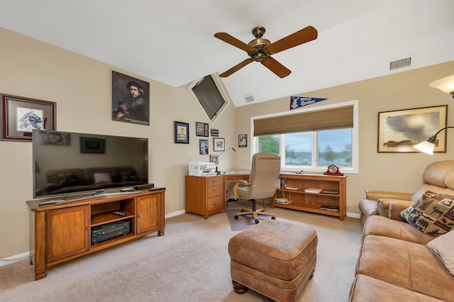 51 Cardinal Dr Unit B, Laconia, NH 03246 - office area with ceiling fan, light colored carpet, baseboards, and lofted ceiling