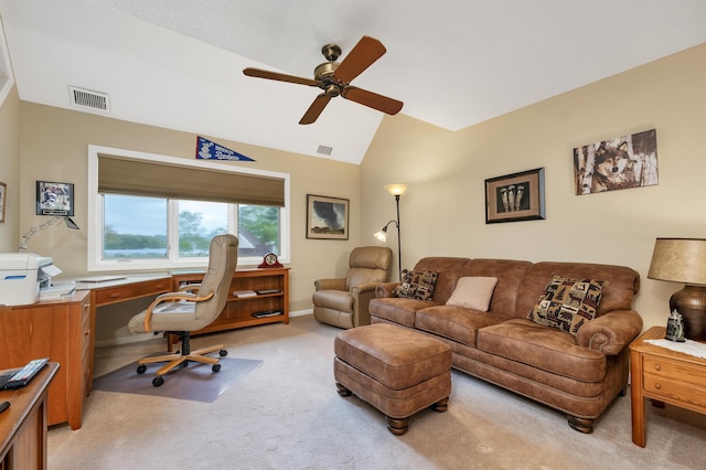 51 Cardinal Dr Unit B, Laconia, NH 03246 - home office with ceiling fan, light colored carpet, lofted ceiling, and baseboards