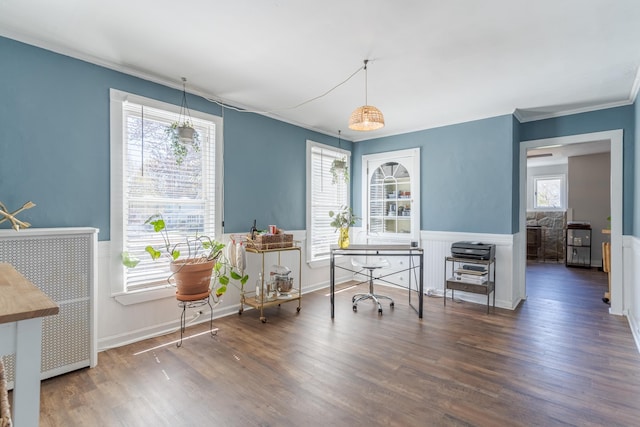 12 Harvard St, Exeter, NH 03862 - office area with wood finished floors, plenty of natural light, ornamental molding, and wainscoting