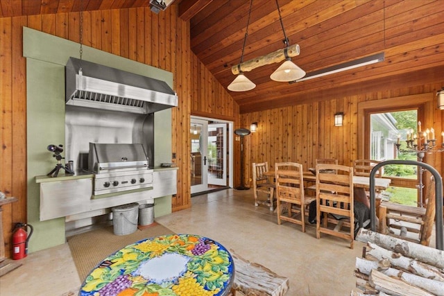 83 Dewey Farm Rd, Stowe, VT 05672 - dining space with wood walls and high vaulted ceiling