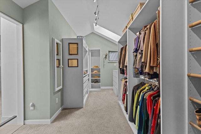 83 Dewey Farm Rd, Stowe, VT 05672 - walk in closet featuring light carpet and lofted ceiling