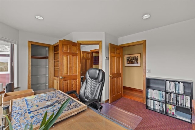 83 Dewey Farm Rd, Stowe, VT 05672 - carpeted bedroom featuring an office area and recessed lighting