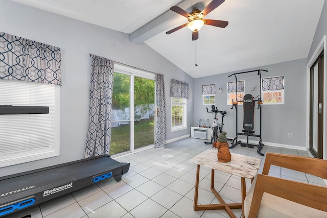4 Johns Dr Unit A, Hooksett, NH 03106 - workout area featuring vaulted ceiling, tile patterned floors, ceiling fan, and baseboards