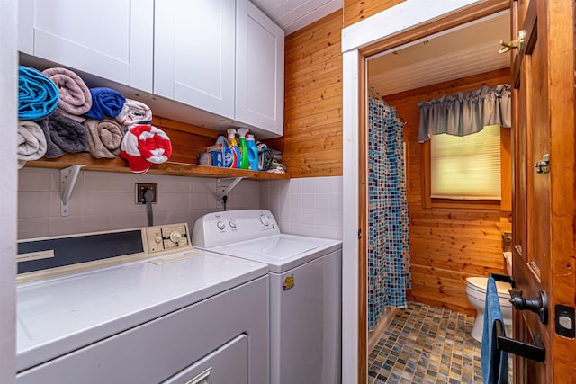 72 Auclair Rd, Middleton, NH 03887 - washroom featuring separate washer and dryer and wood walls