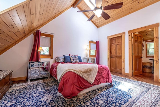 72 Auclair Rd, Middleton, NH 03887 - bedroom with wooden ceiling, wood finished floors, baseboards, and ceiling fan