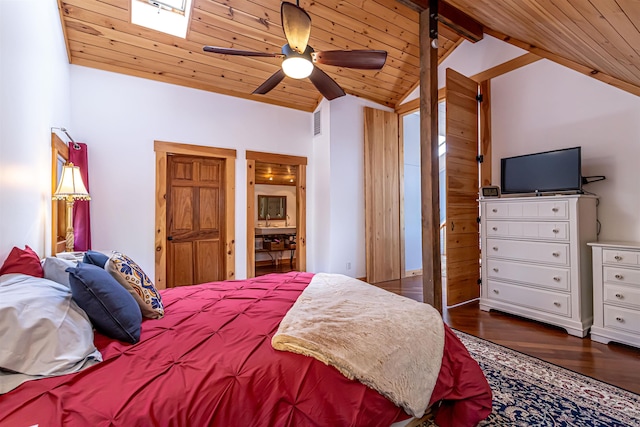 72 Auclair Rd, Middleton, NH 03887 - bedroom with wooden ceiling, wood finished floors, and a ceiling fan