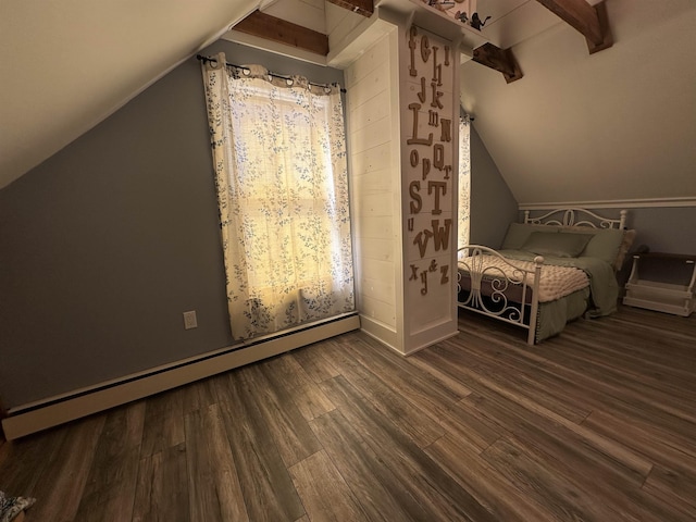 8 Main St, Bennington, NH 03442 - bedroom featuring lofted ceiling, a baseboard radiator, and wood finished floors