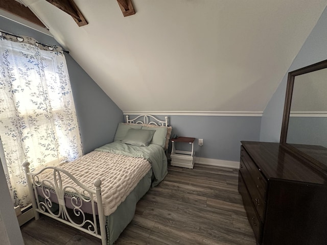 8 Main St, Bennington, NH 03442 - bedroom with lofted ceiling, dark wood-type flooring, and baseboards