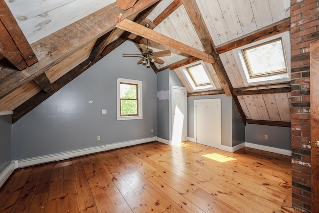 278 N Rd, Deerfield, NH 03037 - bonus room with hardwood / wood-style floors, baseboards, a skylight, baseboard heating, and a ceiling fan