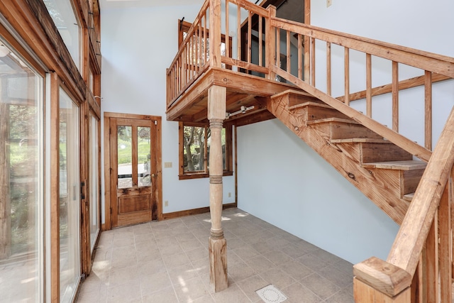 278 N Rd, Deerfield, NH 03037 - foyer featuring stairway, a towering ceiling, and french doors
