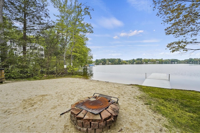 27 Autumn Ln, Hampstead, NH 03826 - view of yard with a fire pit, a dock, and a water view