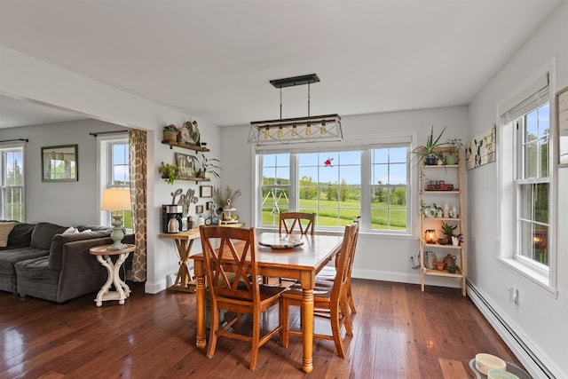 6 Pheasant Run Rd, Fairfax, VT 05454 - dining area featuring baseboard heating, dark wood-type flooring, and baseboards