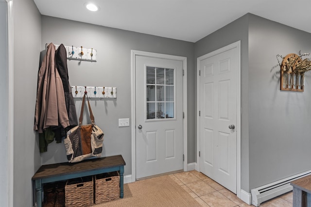 6 Pheasant Run Rd, Fairfax, VT 05454 - mudroom with a baseboard heating unit, baseboards, light tile patterned floors, and recessed lighting