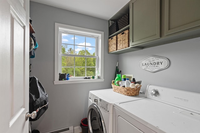 6 Pheasant Run Rd, Fairfax, VT 05454 - laundry room with washer and dryer, cabinet space, baseboard heating, and baseboards