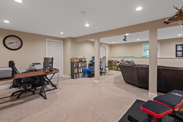 6 Pheasant Run Rd, Fairfax, VT 05454 - office area featuring recessed lighting, light carpet, and baseboards