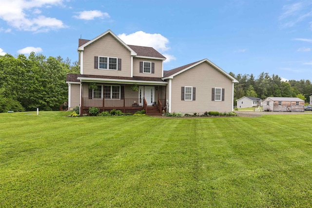 6 Pheasant Run Rd, Fairfax, VT 05454 - traditional-style home with covered porch, a front yard, and roof with shingles