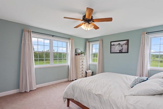 6 Pheasant Run Rd, Fairfax, VT 05454 - bedroom with baseboards, light colored carpet, and ceiling fan