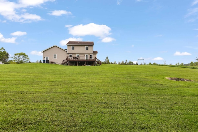 6 Pheasant Run Rd, Fairfax, VT 05454 - view of green lawn featuring stairway and a wooden deck