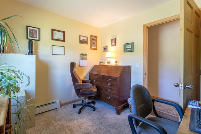 76 Back Of The Moon Rd, Kirby, VT 05832 - office area featuring a baseboard heating unit, carpet flooring, and baseboards