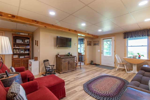 76 Back Of The Moon Rd, Kirby, VT 05832 - living area with light wood-type flooring, recessed lighting, a drop ceiling, and baseboards