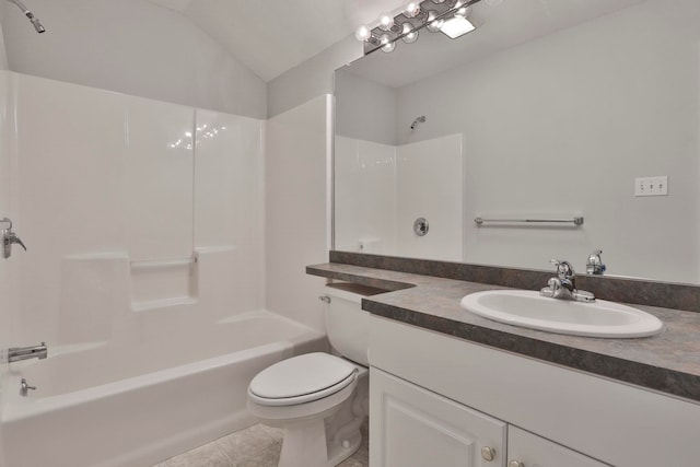 1465 Hooksett Rd Unit 403, Hooksett, NH 03106 - full bath with toilet, vanity, tile patterned floors, washtub / shower combination, and vaulted ceiling