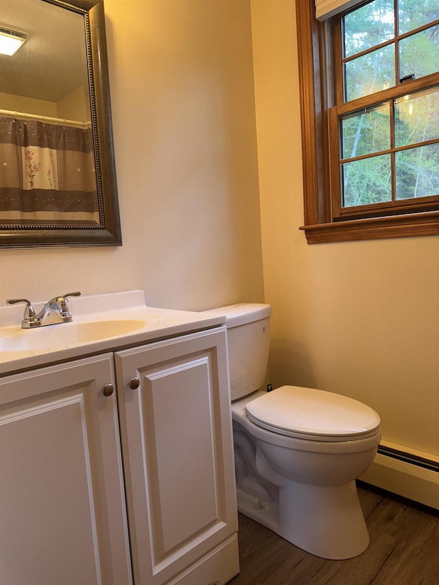 52 Jericho Rd, Grantham, NH 03753 - full bath featuring toilet, wood finished floors, vanity, and a baseboard radiator
