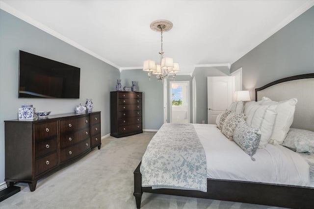 373 Whitford St, Manchester, NH 03104 - bedroom featuring crown molding, a chandelier, light carpet, and baseboards