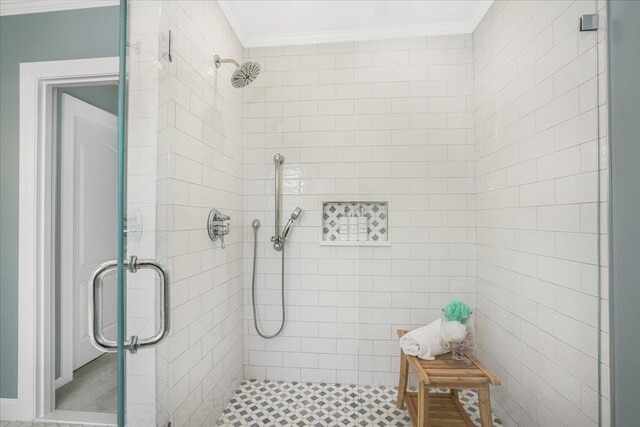 373 Whitford St, Manchester, NH 03104 - bathroom with ornamental molding and a stall shower