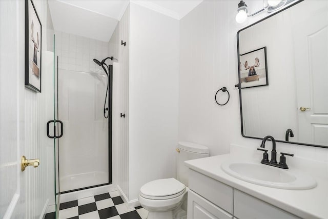 373 Whitford St, Manchester, NH 03104 - full bath with a shower stall, vanity, tile patterned floors, toilet, and baseboards