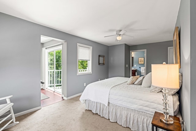 19 Fowlers Ct, Seabrook, NH 03874 - carpeted bedroom with access to exterior, baseboards, and a ceiling fan