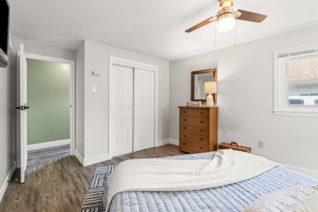 19 Fowlers Ct, Seabrook, NH 03874 - bedroom with wood finished floors, baseboards, a closet, and ceiling fan