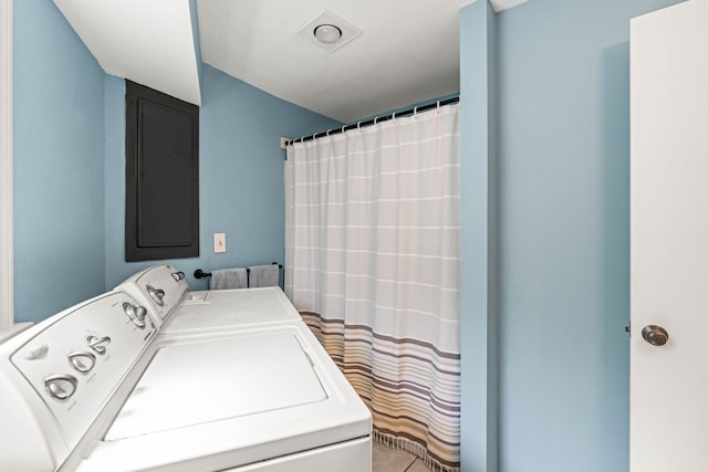 19 Fowlers Ct, Seabrook, NH 03874 - laundry room featuring separate washer and dryer and electric panel