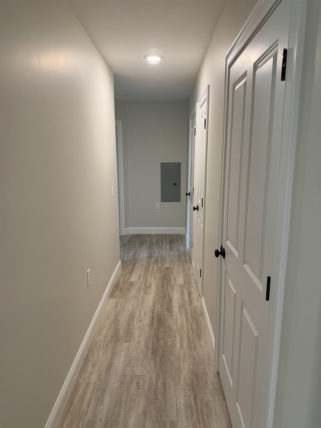 7 Willys Ln Unit 103, Milton, VT 05468 - hallway featuring light wood finished floors, electric panel, and baseboards