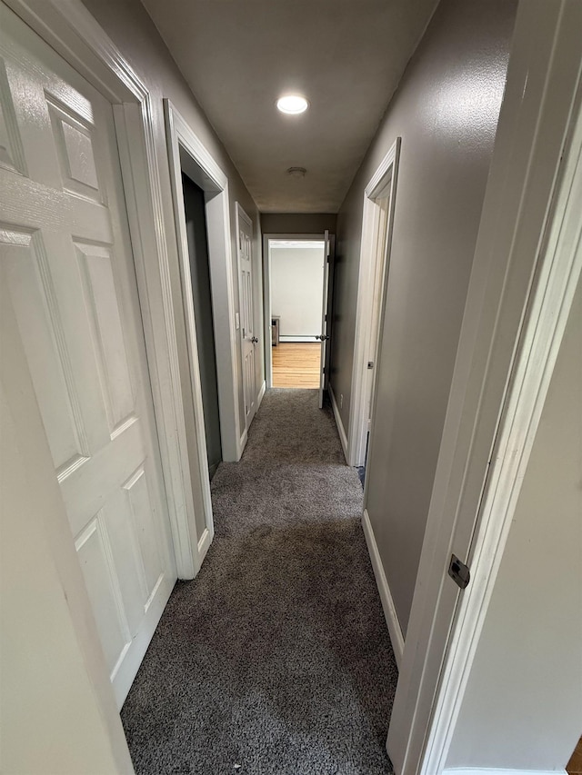 2 Germantown Rd, Derry, NH 03038 - hall with dark carpet, baseboards, and recessed lighting