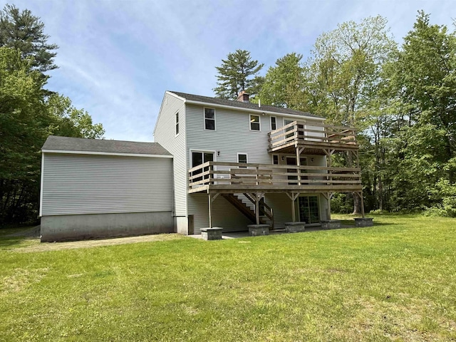 2 Germantown Rd, Derry, NH 03038 - back of property with a deck, stairway, a chimney, and a yard