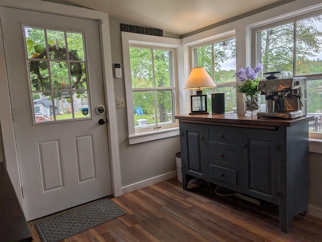 175 Rolfe Pond Dr, Hopkinton, NH 03229 - doorway with dark wood-style floors, healthy amount of natural light, and baseboards