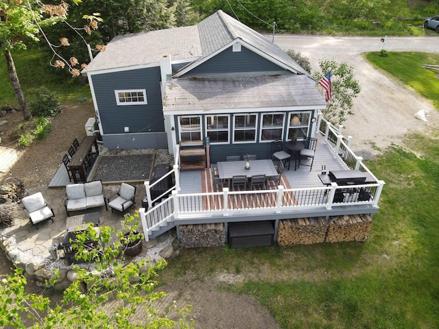 175 Rolfe Pond Dr, Hopkinton, NH 03229 - rear view of house with a wooden deck, outdoor dining area, roof with shingles, and outdoor lounge area