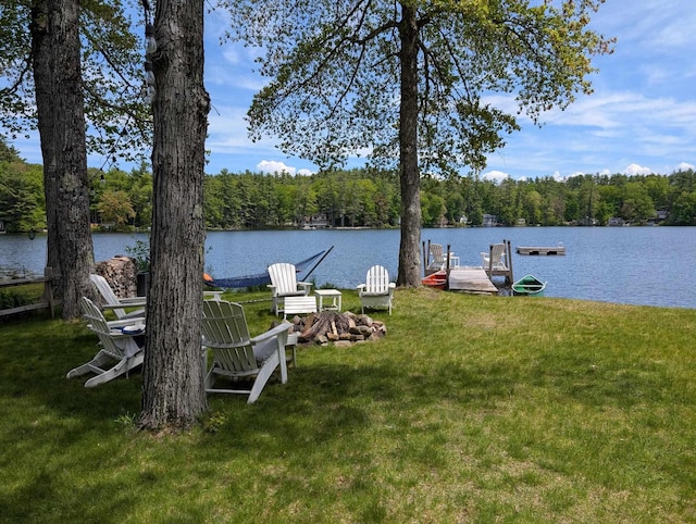 175 Rolfe Pond Dr, Hopkinton, NH 03229 - dock area featuring a yard, a wooded view, and a water view